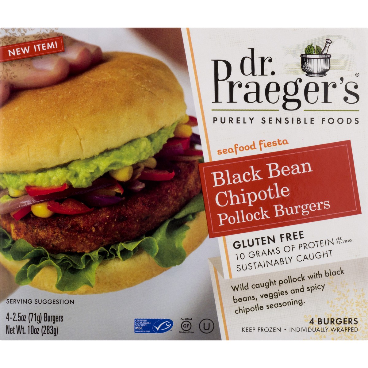 slide 1 of 10, Dr. Praeger's Gluten Free Black Bean Chipotle Pollock Burgers, 4 ct; 2.5 oz