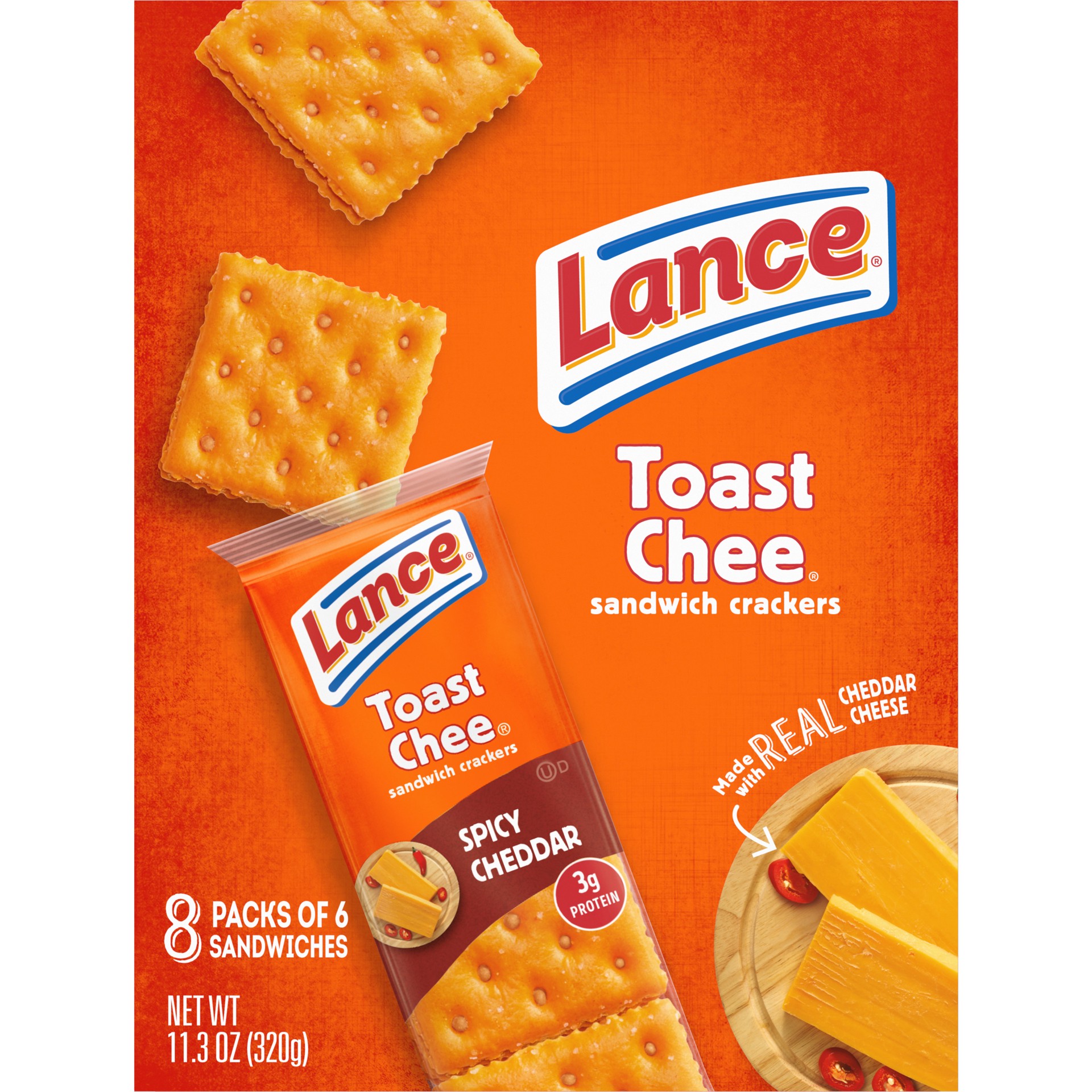 slide 4 of 5, Lance Sandwich Crackers, ToastChee Spicy Cheddar, 8 On-the-Go Packs, 6 Sandwiches Each, 11.3 oz