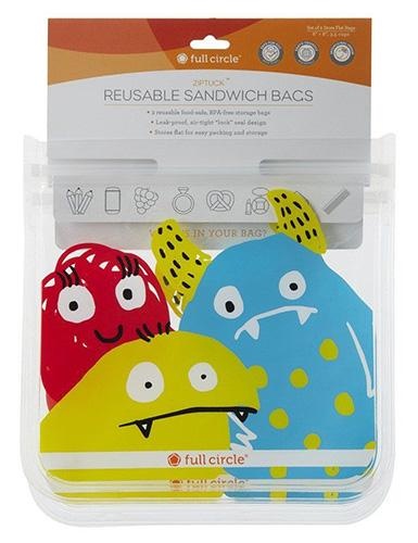 slide 1 of 1, Full Circle Monsters Ziptuck Reusable Sandwich Bags, 1 ct