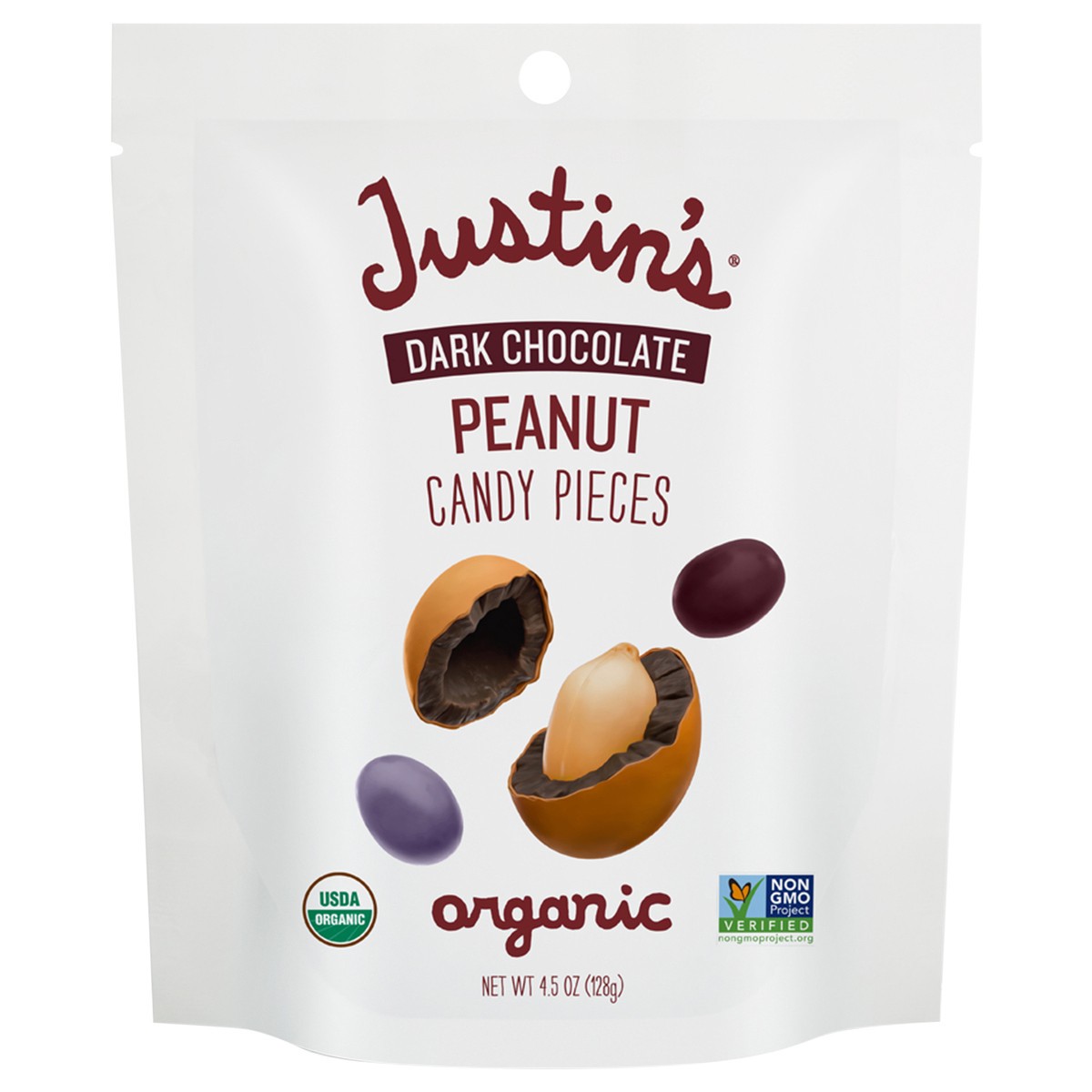 slide 1 of 11, Justin's Justin’s Organic Dark Chocolate Peanut Candy Pieces, 4.5oz, 4.5 oz