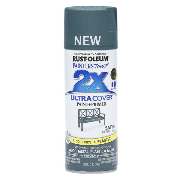 slide 1 of 1, Rust-Oleum Painters Touch 2X Ultra Cover Spray Paint - 342062, Satin Deep Forest, 12 oz