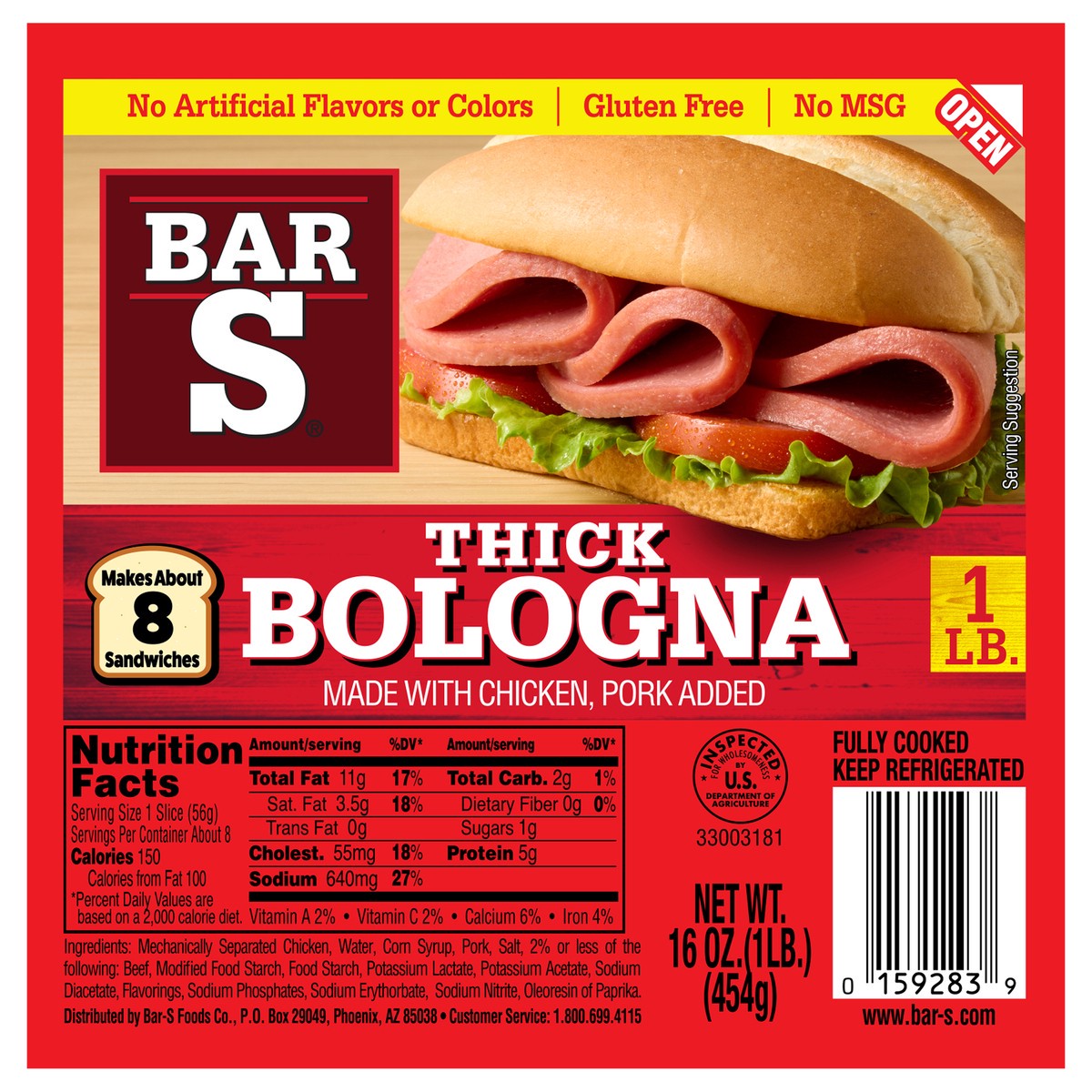 slide 1 of 1, Bar-S Thick Bologna, 16 oz