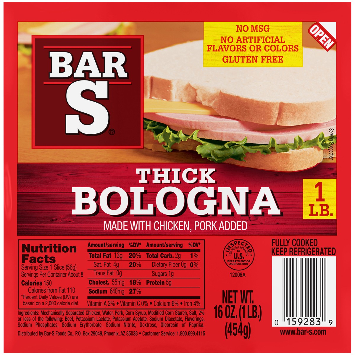 slide 1 of 1, Bar-S Thick Bologna, 16 oz