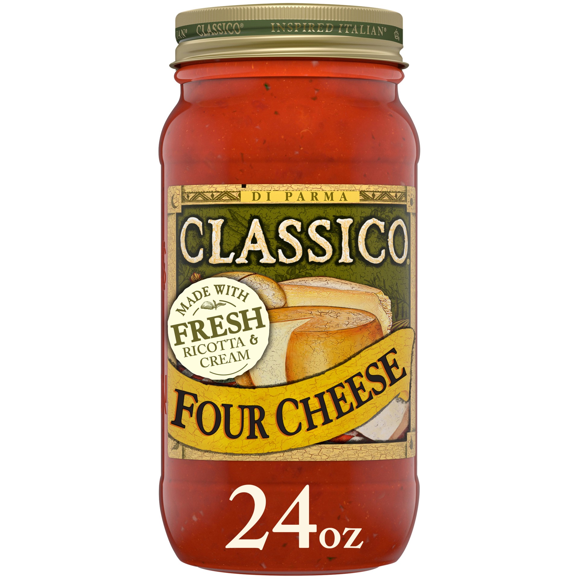 slide 1 of 4, Classico Four Cheese Pasta Sauce Jar, 24 oz