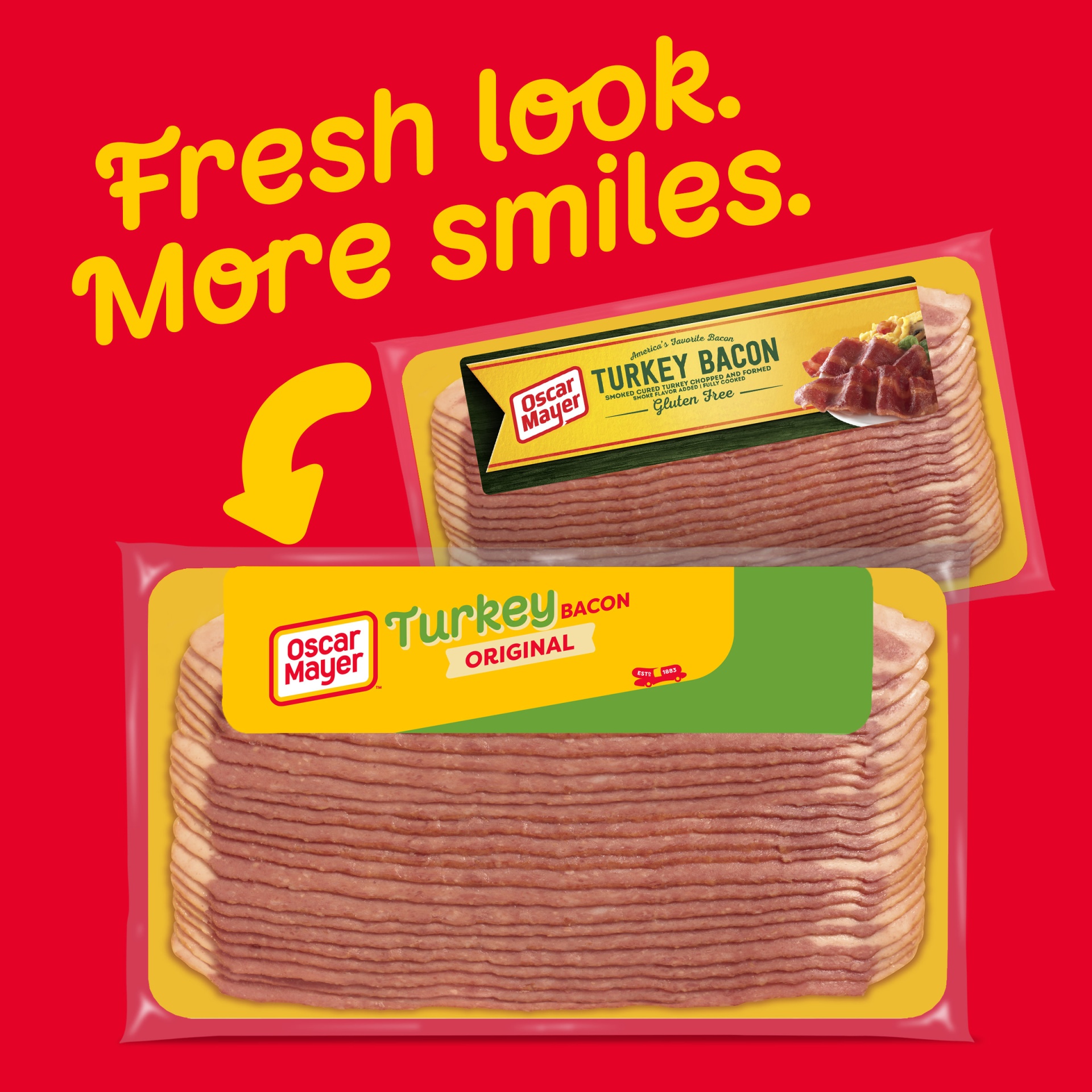 slide 2 of 7, Oscar Mayer Fully Cooked & Gluten Free Turkey Bacon with 58% Less Fat & 57% Less Sodium Pack, 21-23 slices, 12 oz