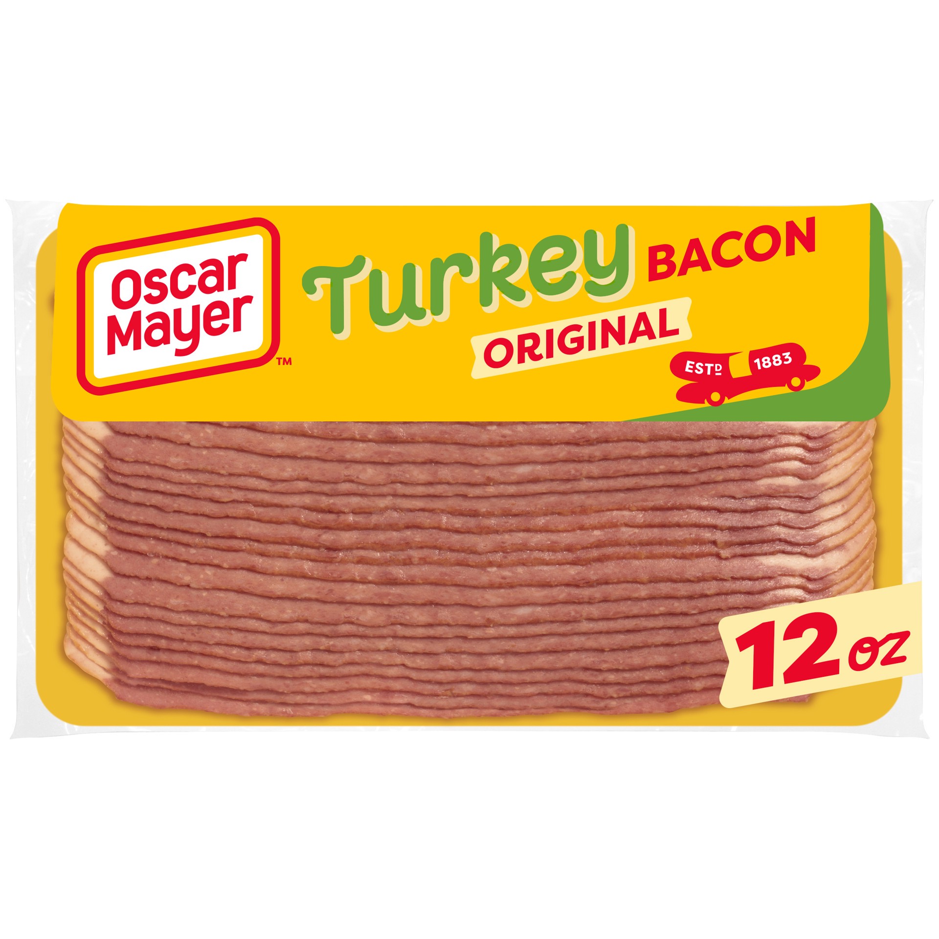 slide 1 of 20, Oscar Mayer Fully Cooked & Gluten Free Turkey Bacon with 58% Less Fat & 57% Less Sodium Pack, 21-23 slices, 12 oz