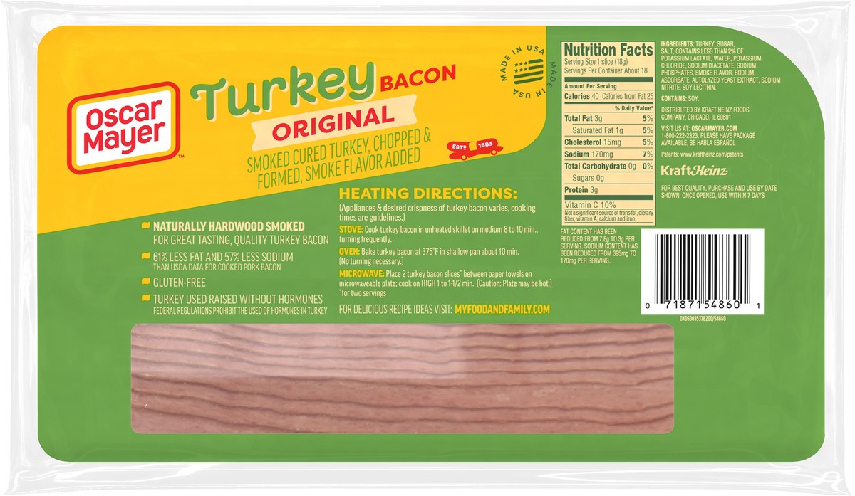 slide 2 of 9, Oscar Mayer Gluten Free Turkey Bacon with 58% Less Fat & 57% Less Sodium, 12 oz Pack, 21-23 slices, 12 oz