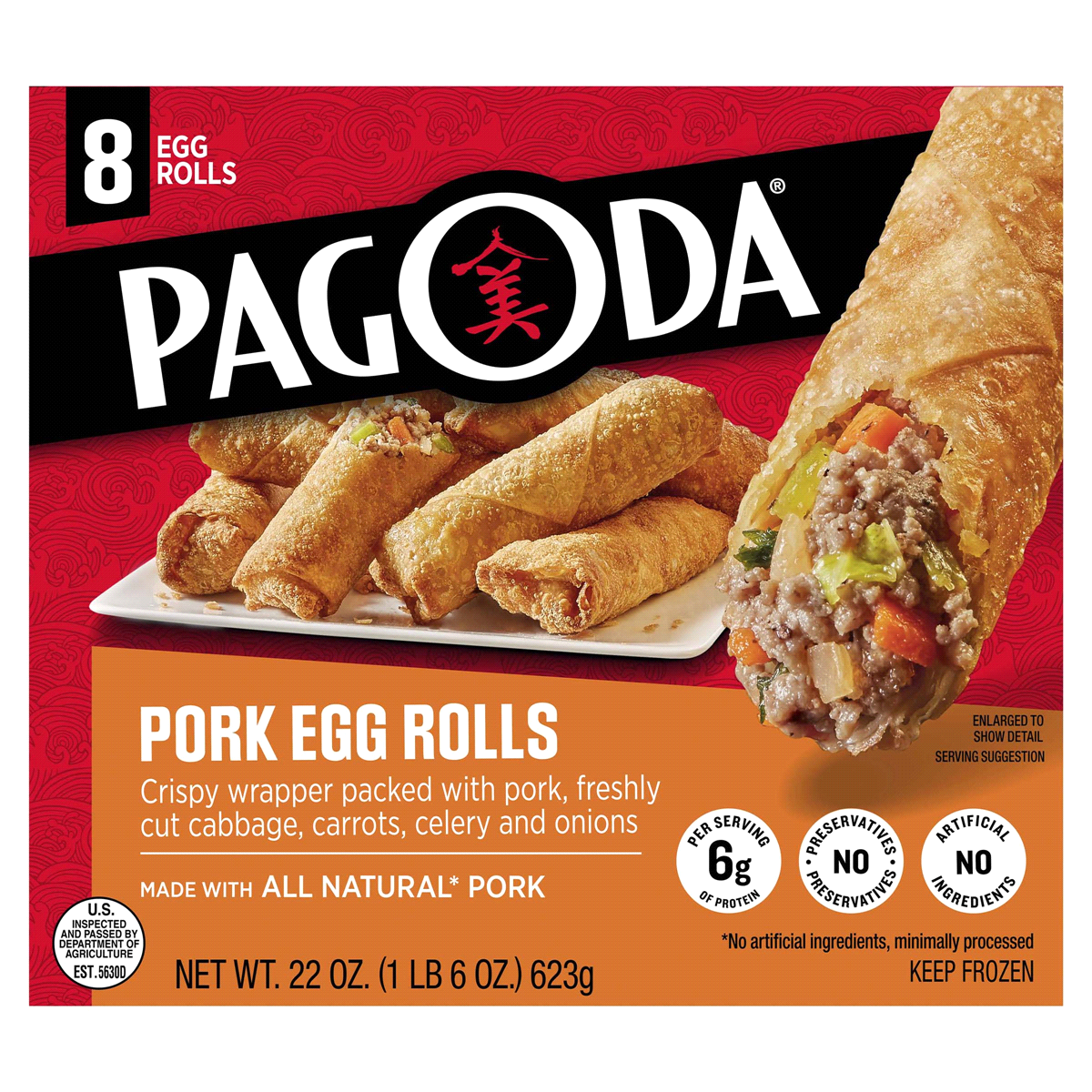 slide 1 of 9, Pagoda Crunchy Pork Egg Rolls with authentic seasoning, 1.38 lb