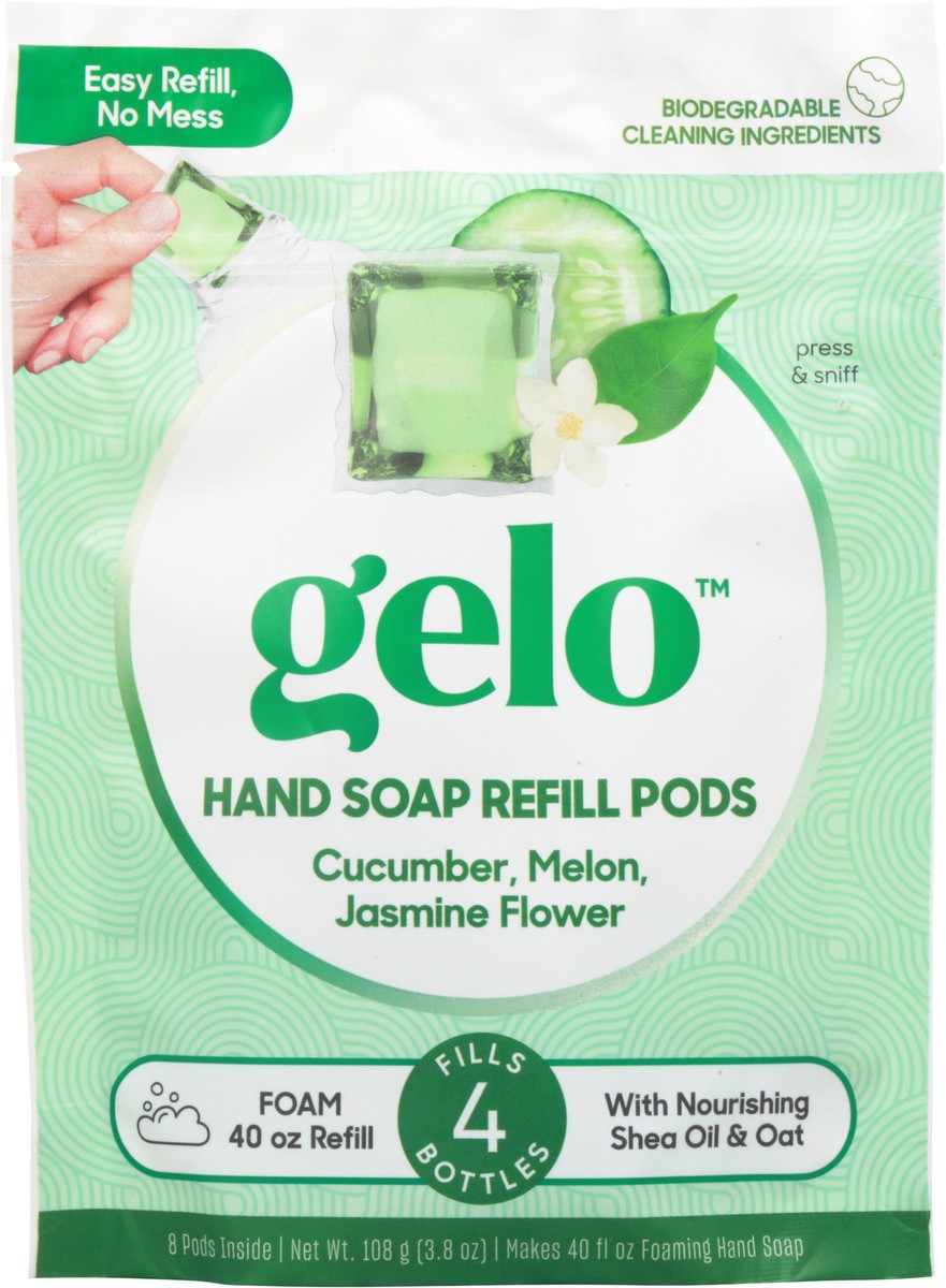 slide 7 of 10, Gelo Hand Soap, Cucumber, Melon, Jasmine Flower, Refill Pods, 40 oz