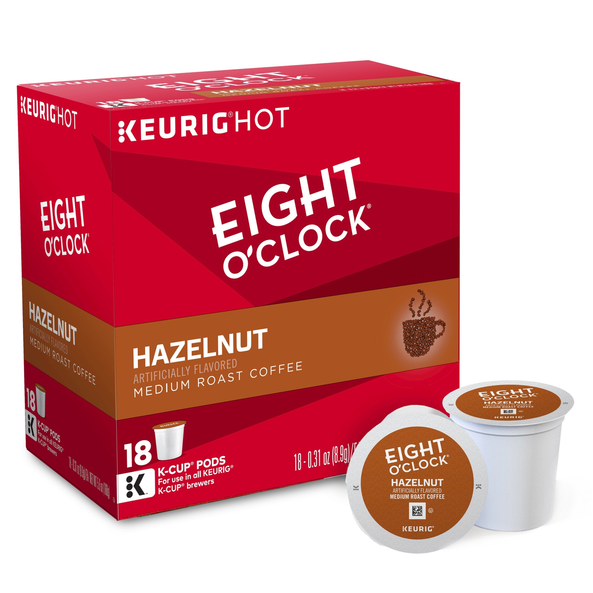 slide 1 of 1, Eight O'Clock Coffee Hazelnut Medium Roast Coffee Cup Pods, 18 ct