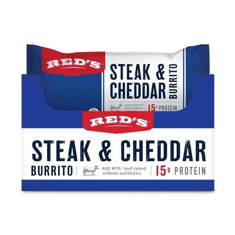 slide 2 of 4, Red's Steak & Cheddar Burrito 5 oz, 5 oz