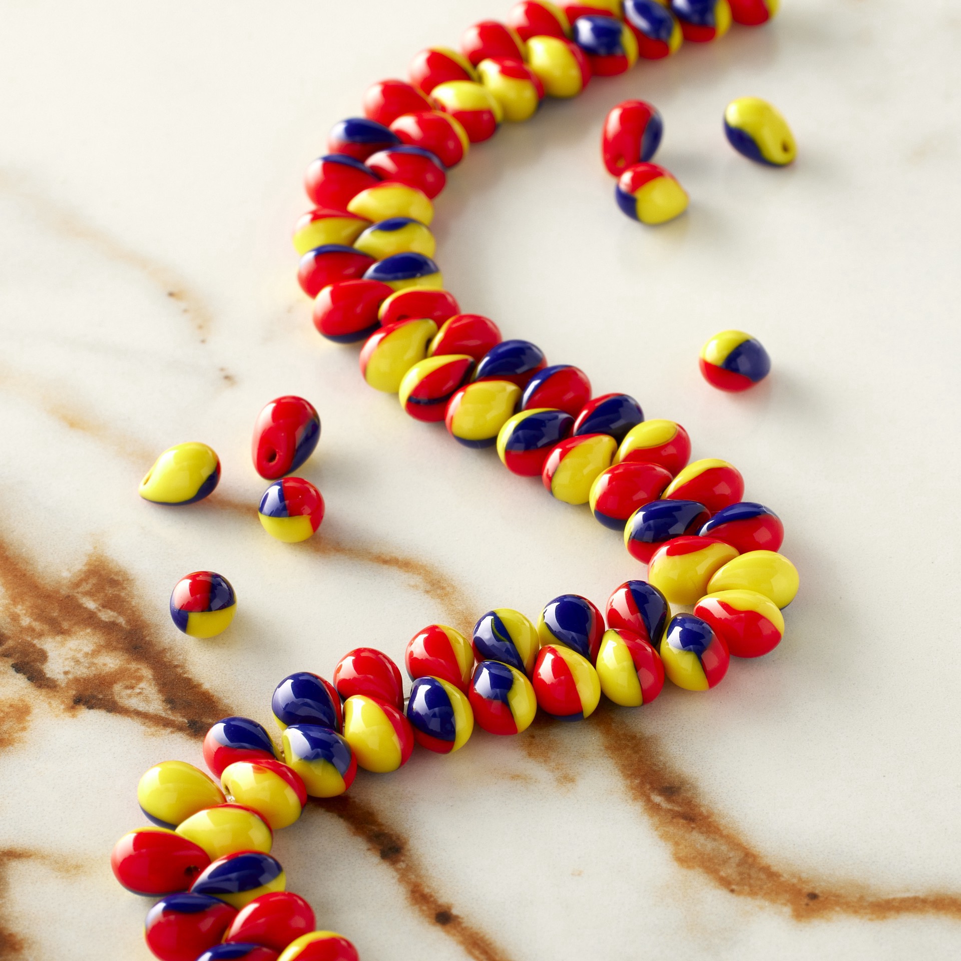 slide 3 of 3, Red, Yellow & Blue Czech Glass Teardrop Beads, 7mm By Bead Landing, 7mm