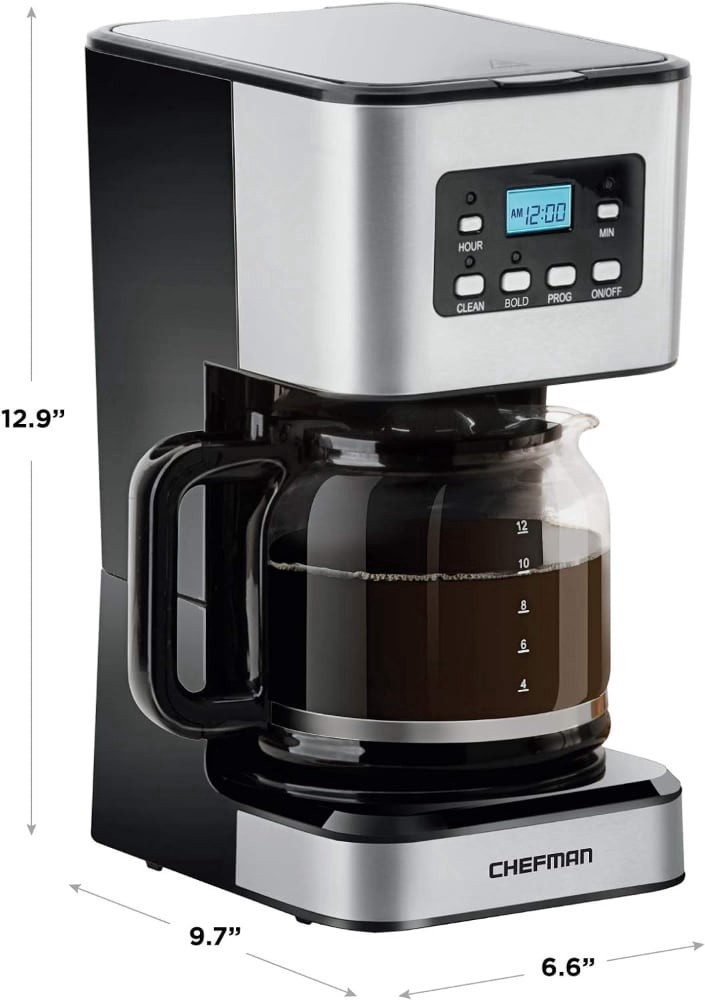 slide 2 of 6, Chefman Square Stainless Steel Programmable Electric Coffee Maker - Silver, 12 cups