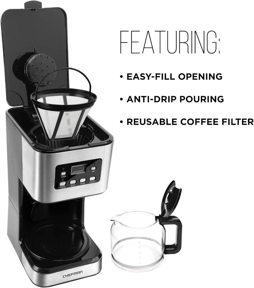 slide 5 of 6, Chefman Square Stainless Steel Programmable Electric Coffee Maker - Silver, 12 cups