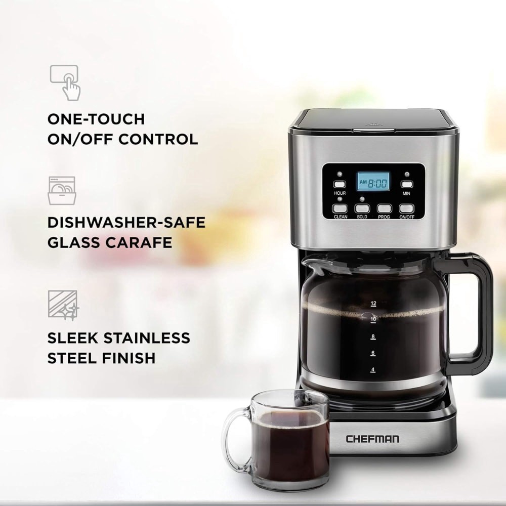 slide 4 of 6, Chefman Square Stainless Steel Programmable Electric Coffee Maker - Silver, 12 cups
