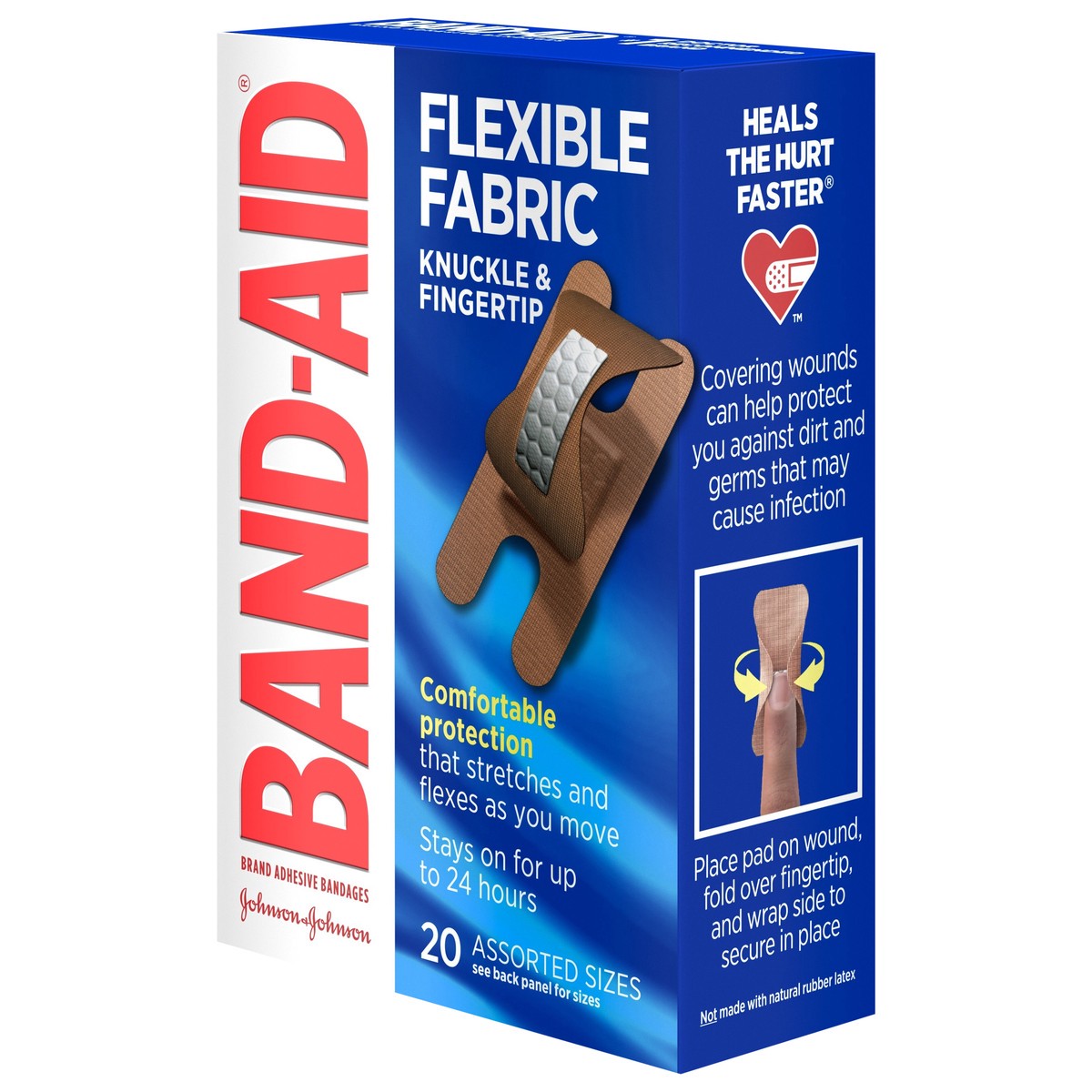 slide 3 of 7, BAND-AID Sterile Flexible Fabric Adhesive Bandages, For Protection & Wound Care of Minor Cuts & Burns, With Quilt-Aid Technology to Cushion Painful Wounds, Finger & Knuckle, 20 ct, 20 ct