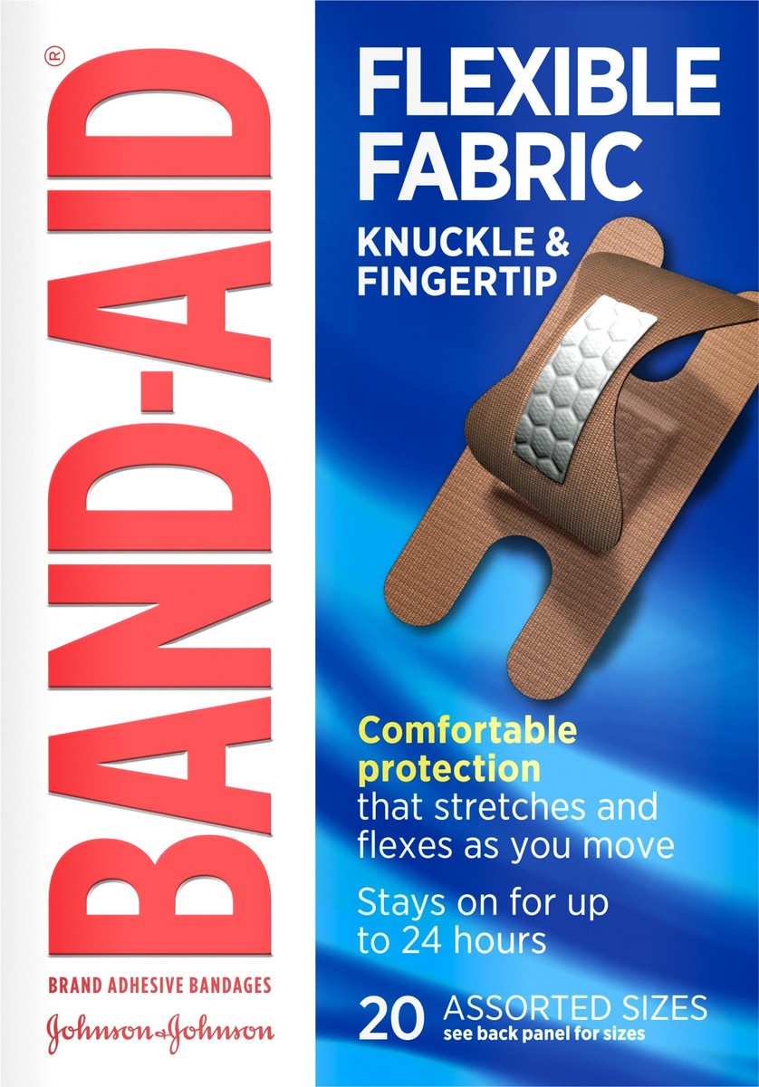 slide 5 of 7, BAND-AID Sterile Flexible Fabric Adhesive Bandages, For Protection & Wound Care of Minor Cuts & Burns, With Quilt-Aid Technology to Cushion Painful Wounds, Finger & Knuckle, 20 ct, 20 ct