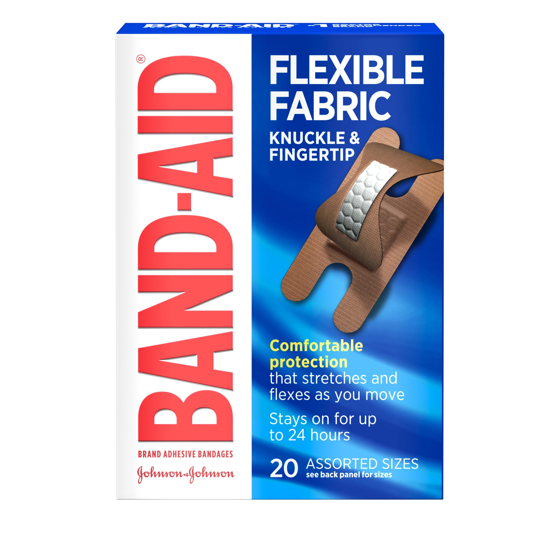 slide 1 of 7, BAND-AID Sterile Flexible Fabric Adhesive Bandages, For Protection & Wound Care of Minor Cuts & Burns, With Quilt-Aid Technology to Cushion Painful Wounds, Finger & Knuckle, 20 ct, 20 ct