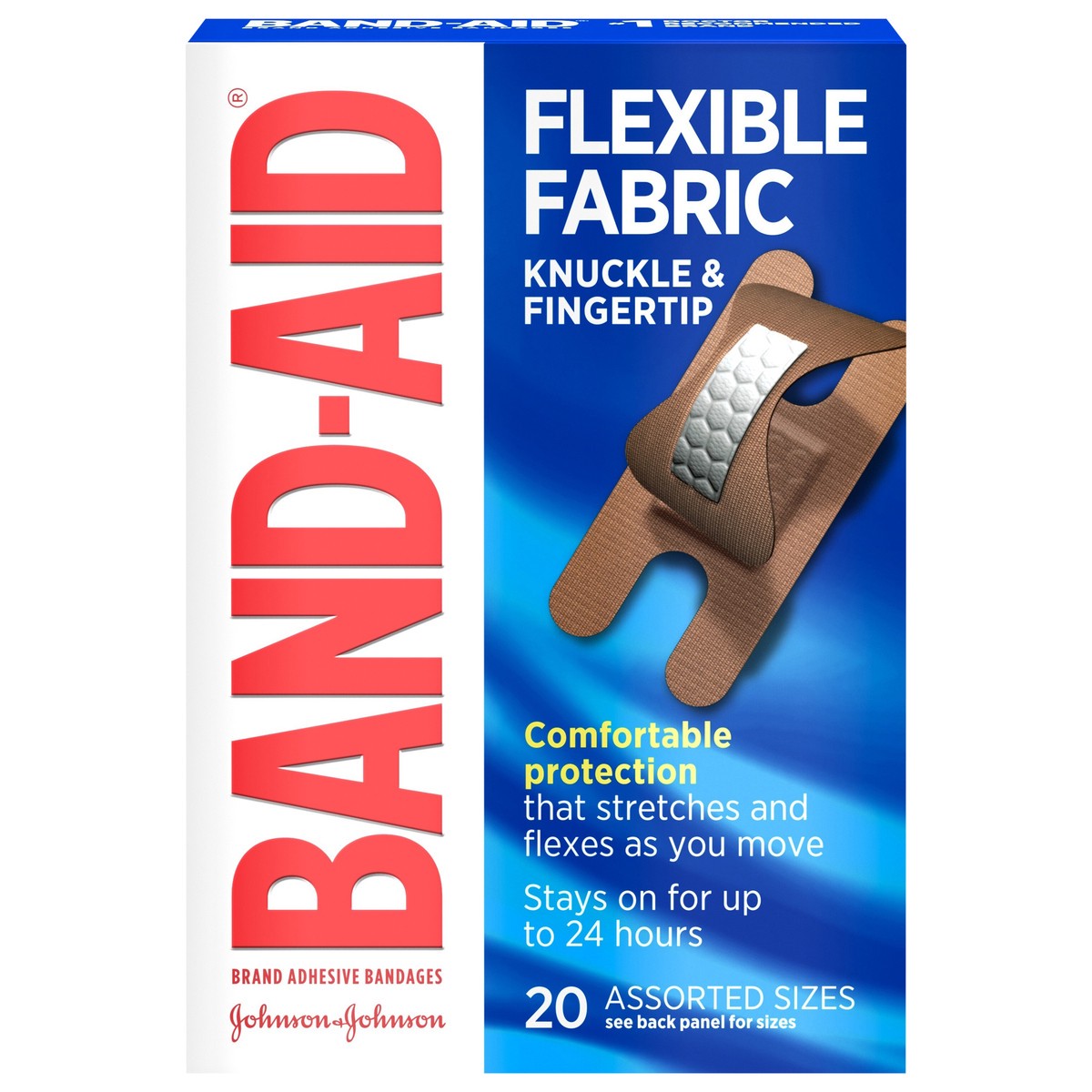 slide 1 of 7, BAND-AID Brand Flexible Fabric Knuckle & Finger Adhesive Bandages, 20 Count, 20 ct