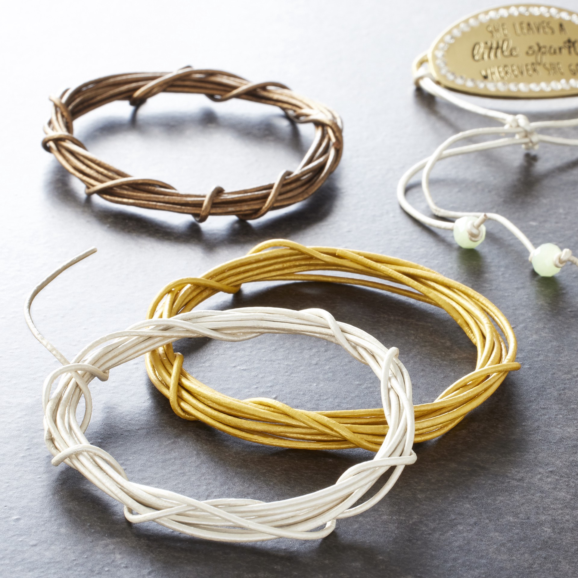 slide 2 of 2, 1mm Metallic Round Leather Cording Combo By Bead Landing, 1mm