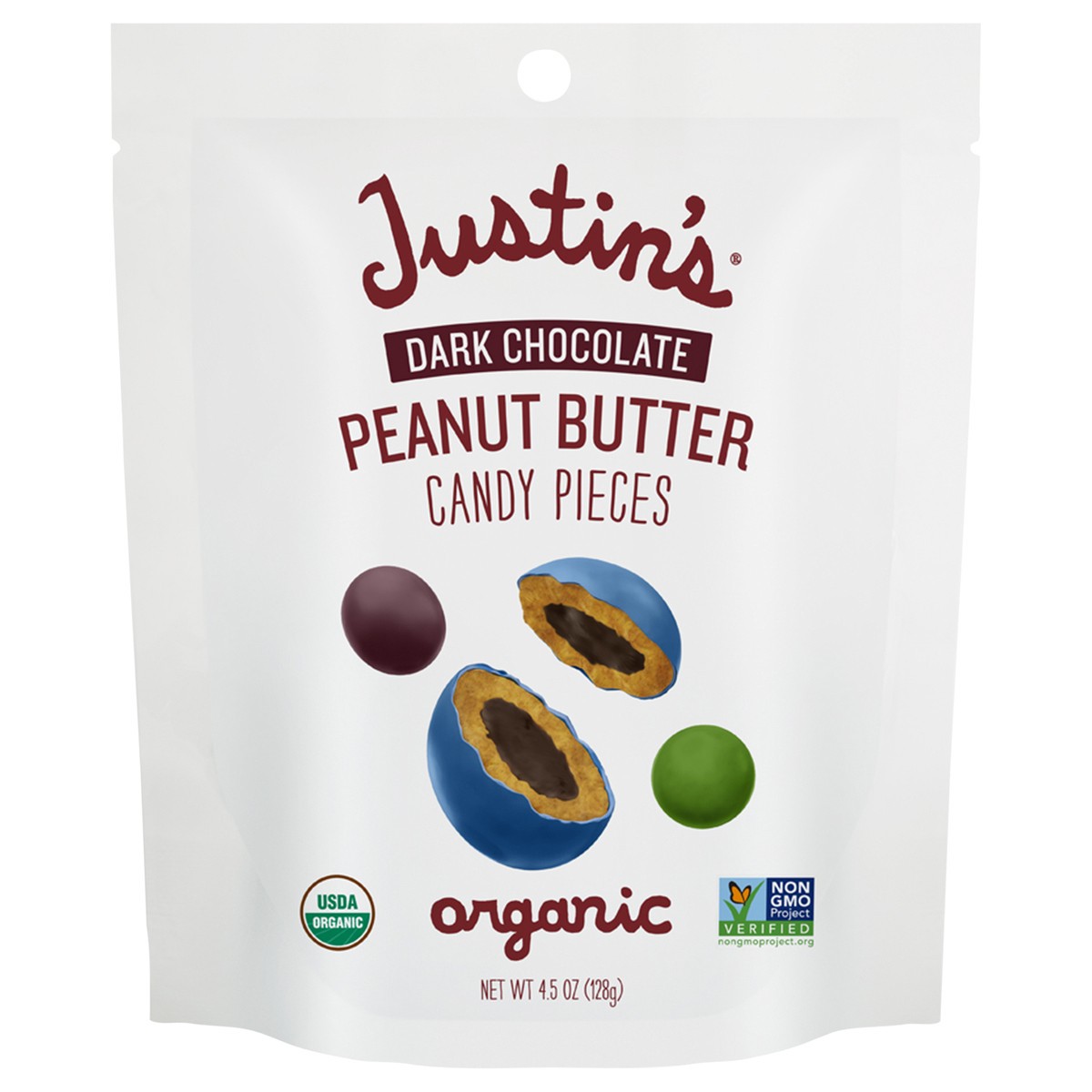 slide 1 of 11, Justin's Justin’s Organic Dark Chocolate Peanut Butter Candy Pieces, 4.5oz, 4.5 oz