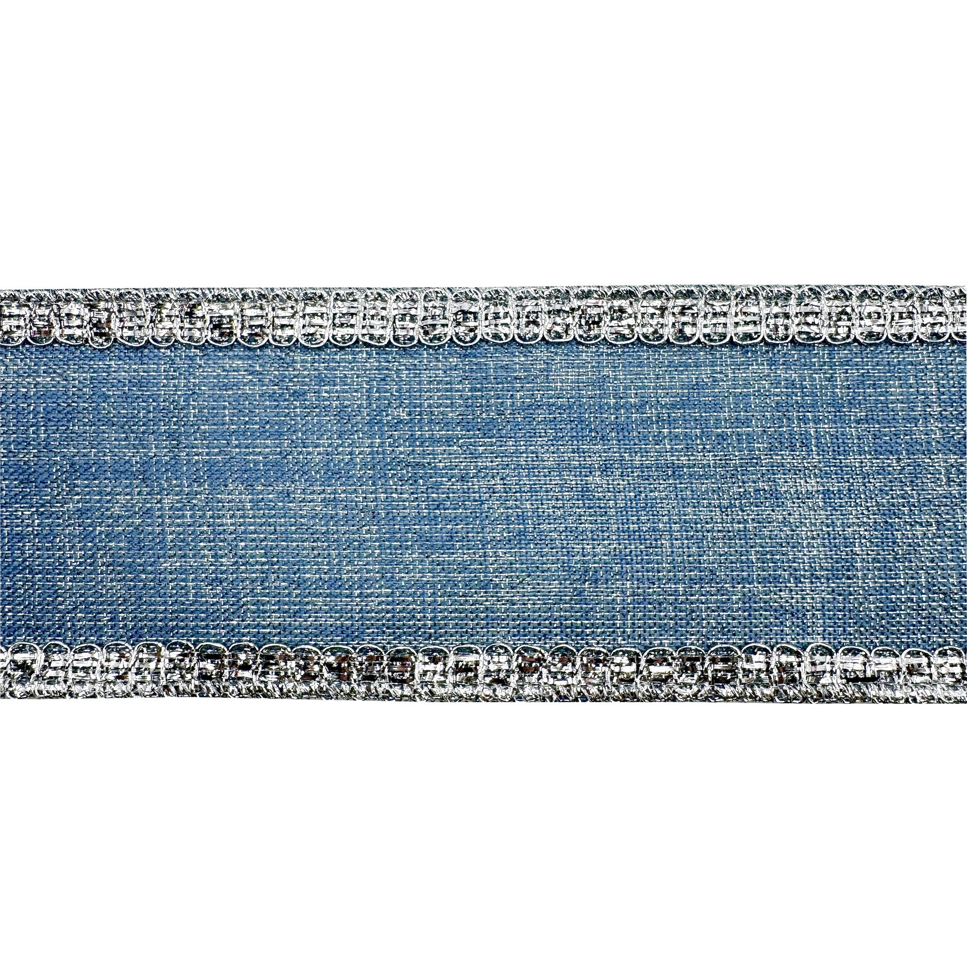 slide 2 of 3, 3.5" X 15ft. Metallic Blue Wired Faux Linen Ribbon By Celebrate It, 3.5 in x 15 ft