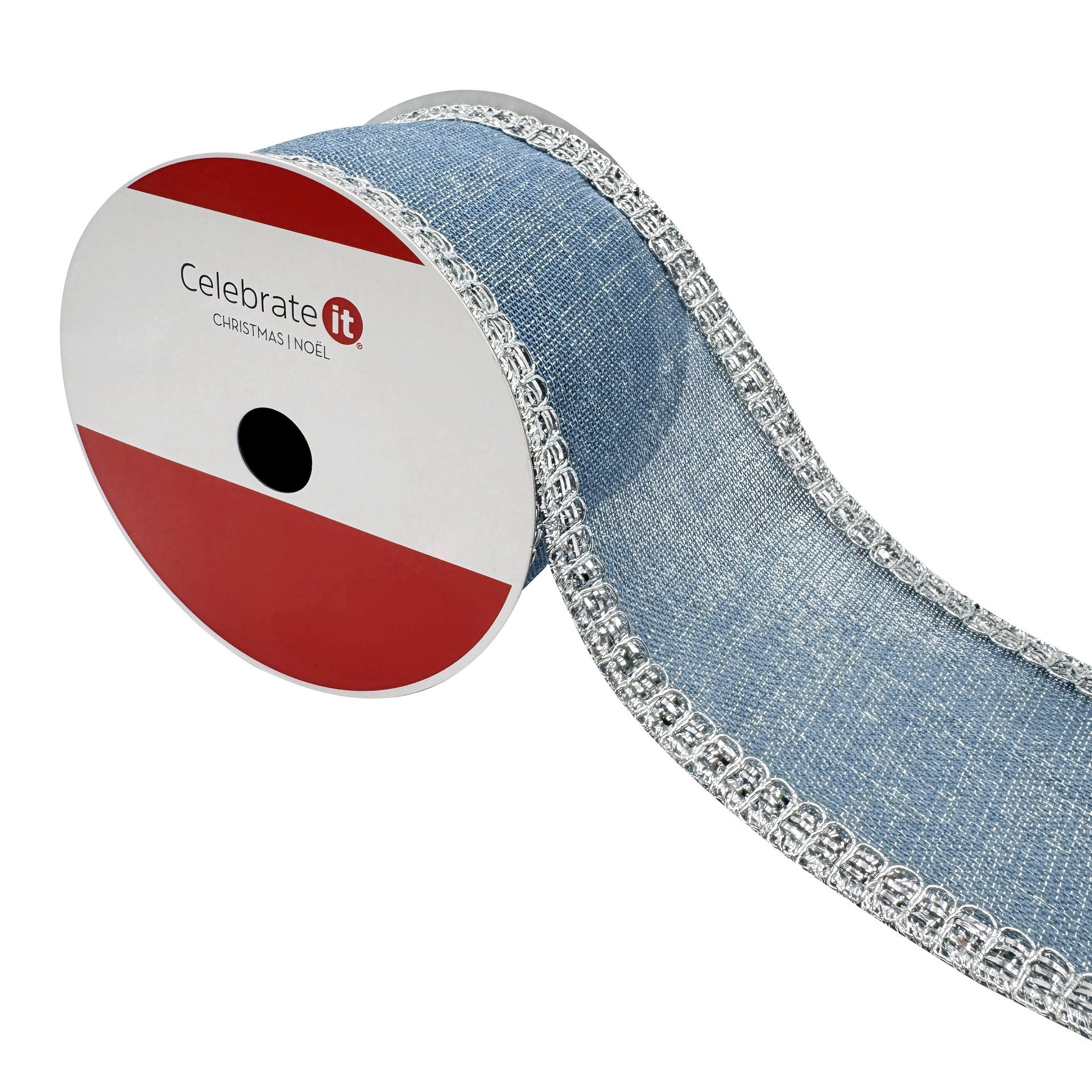 slide 3 of 3, 3.5" X 15ft. Metallic Blue Wired Faux Linen Ribbon By Celebrate It, 3.5 in x 15 ft