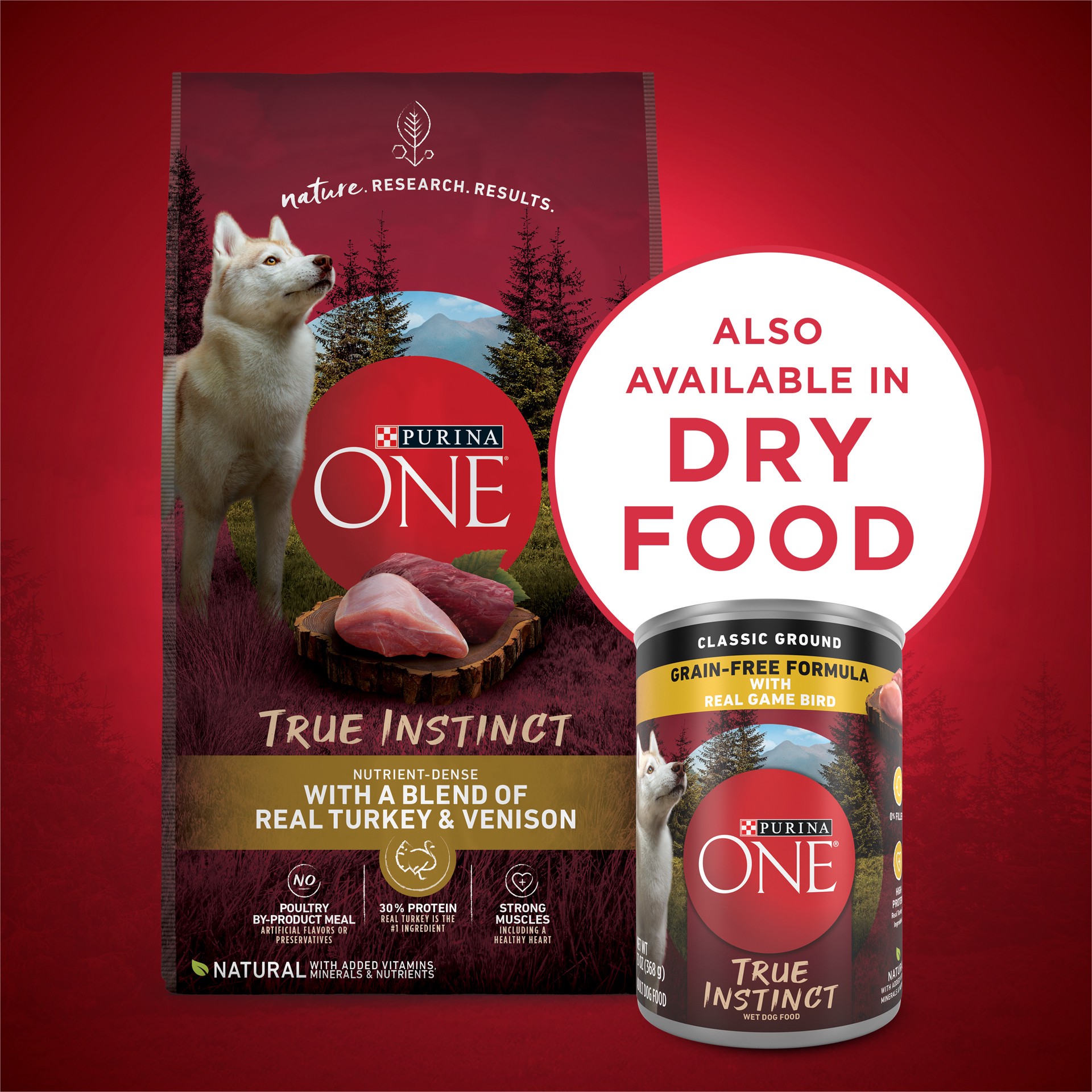 slide 3 of 8, ONE Purina ONE Classic Ground Natural Grain Free Wet Dog Food, True Instinct With Real Gamebird, 13 oz