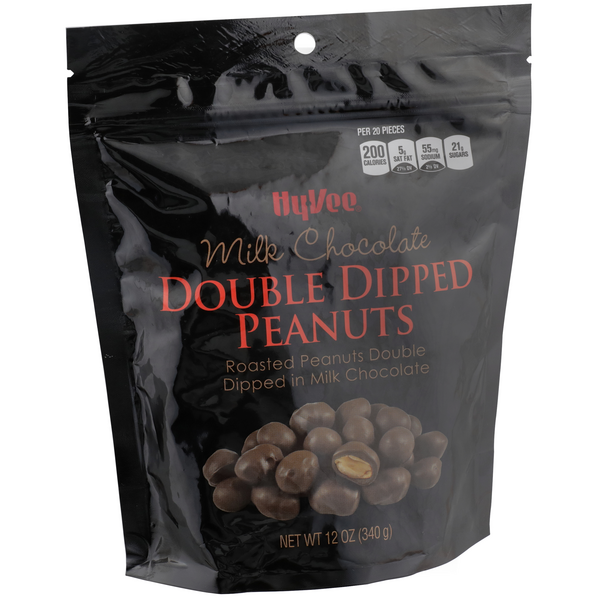 slide 1 of 1, Hy-vee Milk Chocolate Double Dipped Peanuts, 12 oz