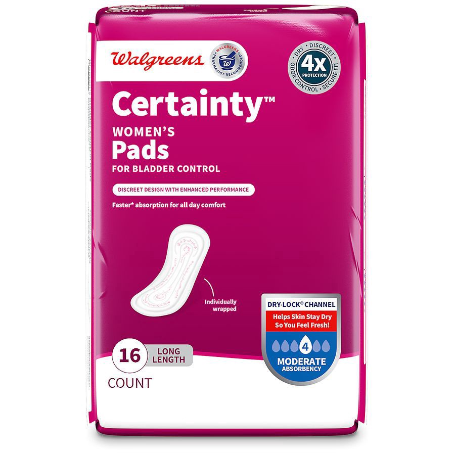 slide 5 of 5, Walgreens Certainty Women's Bladder Control Pads Moderate Long, 16 ct