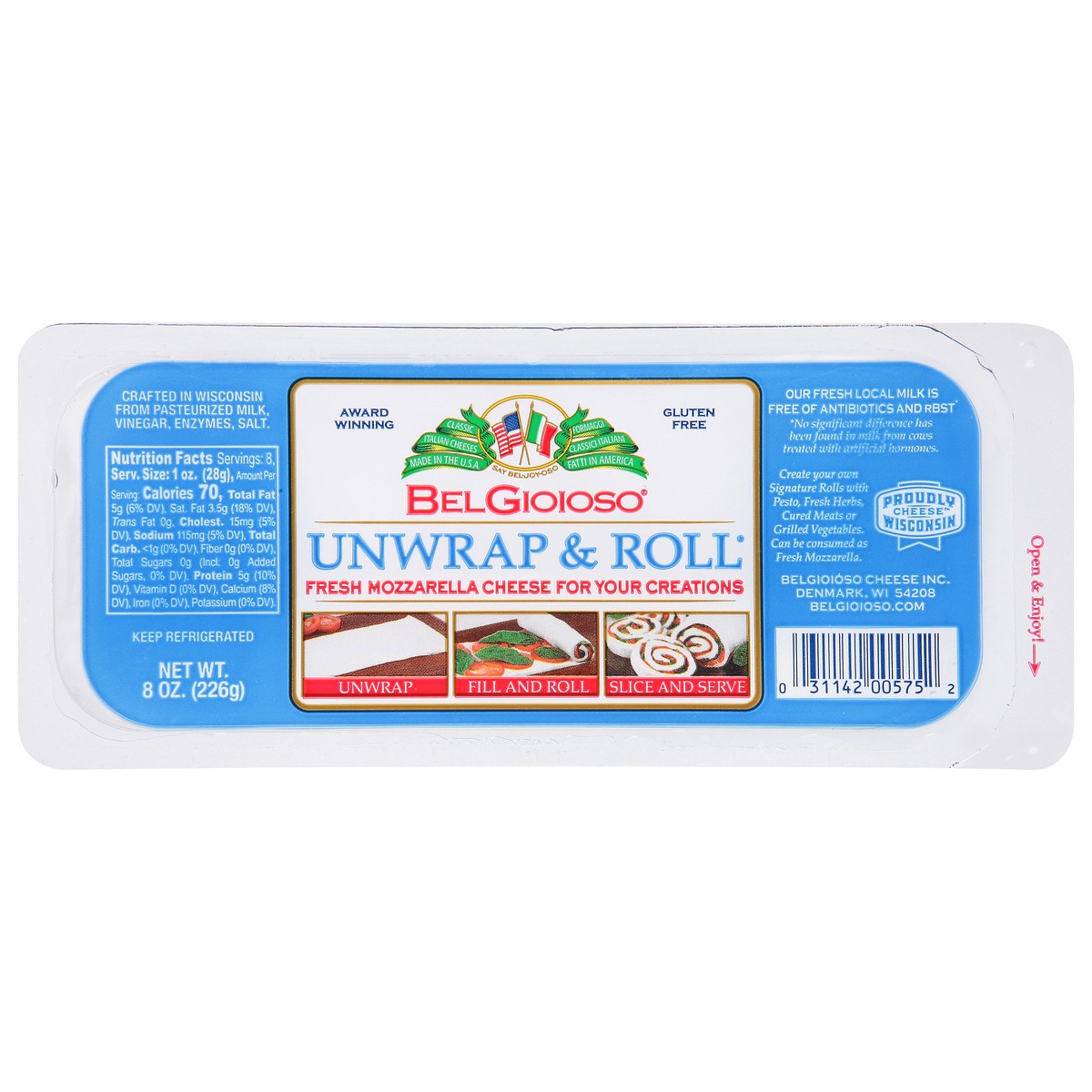 slide 1 of 12, Belgioioso Unrap & Roll Mozzarella, 8 oz