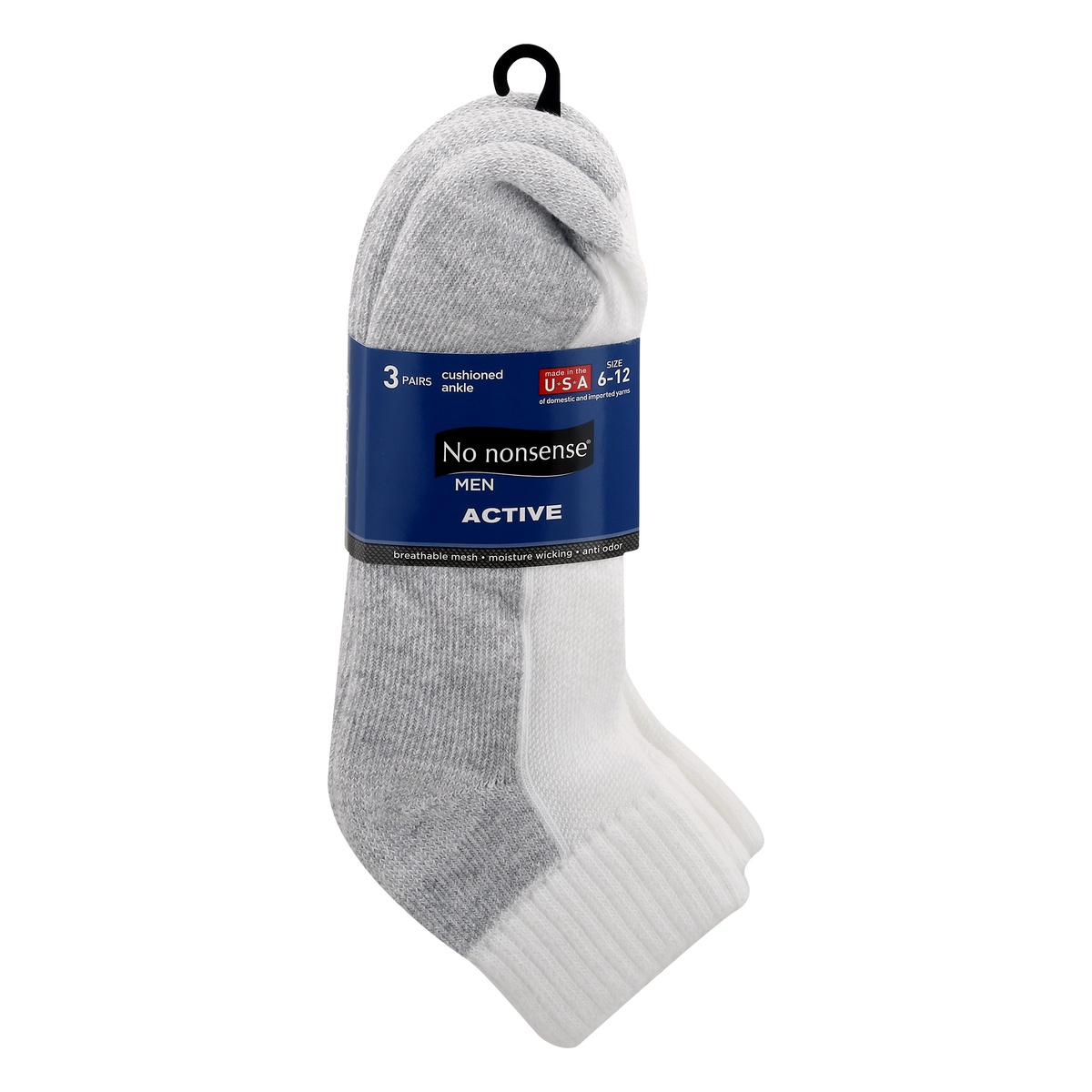 slide 1 of 1, No Nonsense Active Men Size 6-12 Cushioned Ankle White Socks 3 ea, 3 ct