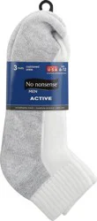 No Nonsense Active Men Size 6-12 Cushioned Ankle White Socks 3 ea