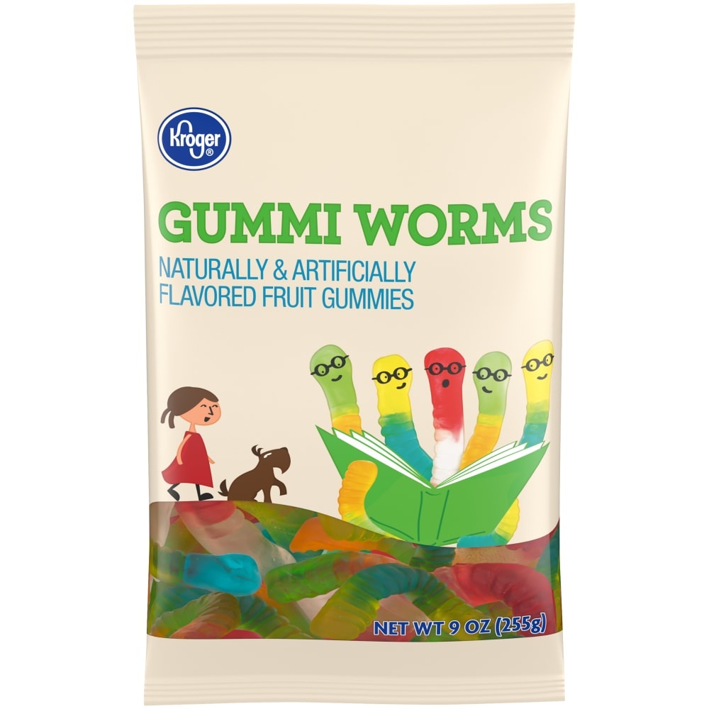slide 1 of 1, Kroger Gummi Worms Fruit Gummies, 9 oz