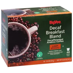 Hy-vee Light Roast Decaf Breakfast Blend Decaffeinated Arabica Coffee Single Serve Cups - 48 ct