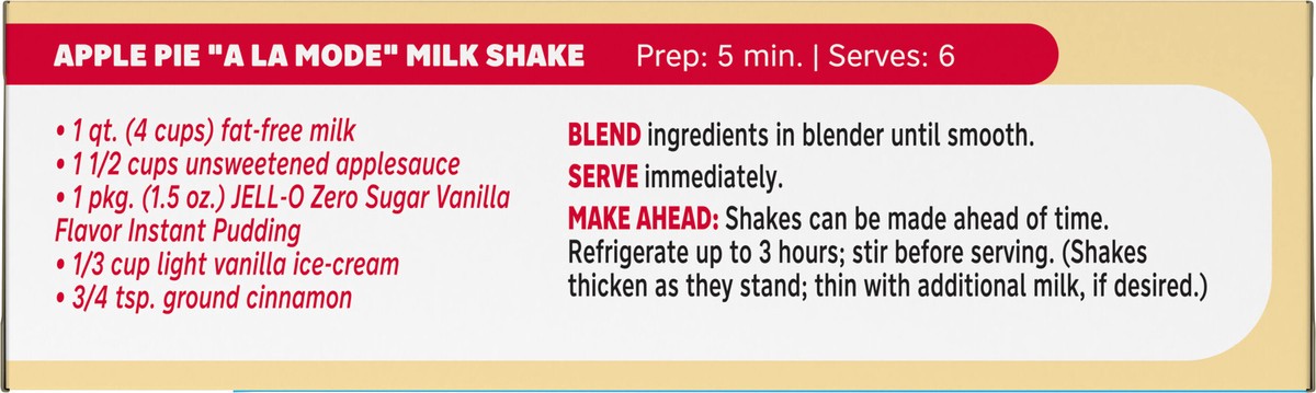 slide 4 of 9, Jell-O Vanilla Artificially Flavored Zero Sugar Instant Reduced Calorie Pudding & Pie Filling Mix, Family Size, 1.5 oz Box, 1.5 oz