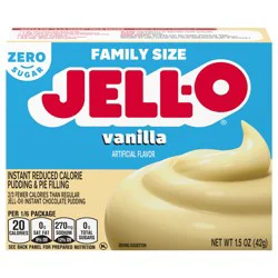 Jell-O Vanilla Zero Sugar Instant Reduced Calorie Pudding & Pie Filling Mix, Family Size, 1.5 oz Box
