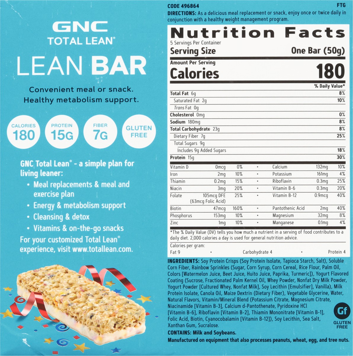 slide 8 of 9, GNC Total Lean Vanilla Birthday Cake Lean Bar 5 - 50 g Bars, 5 ct