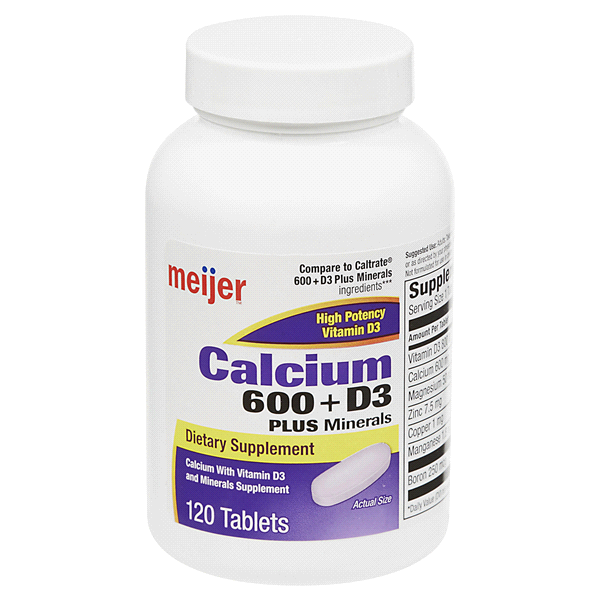 slide 1 of 4, Meijer Calcium 600 + D3 PLUS Minerals, 120 ct