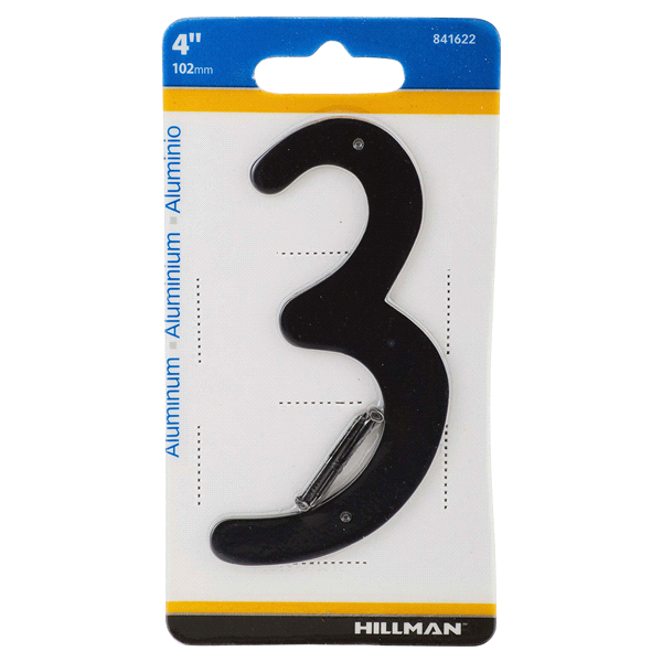 slide 1 of 1, Hillman 4" Nail-On Aluminum House Number 3, 4 in