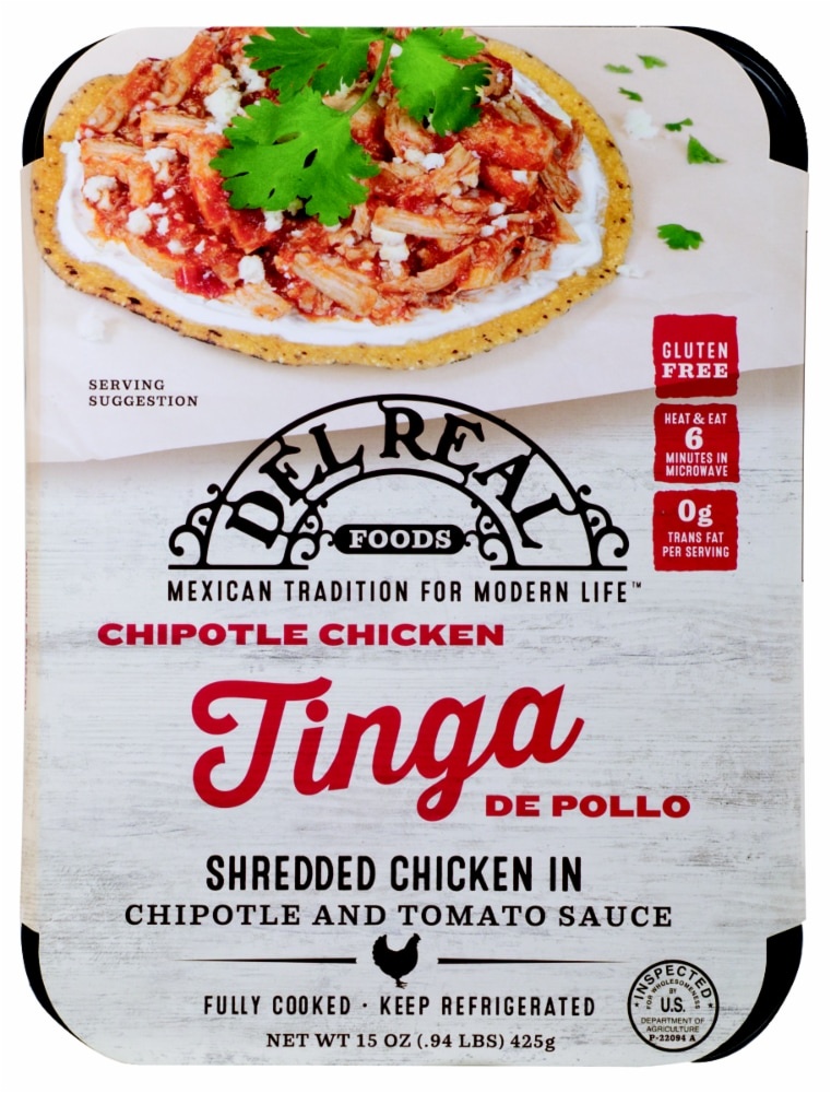 slide 1 of 1, Del Real Foods Chipotle Chicken Tinga De Pollo, 15 oz