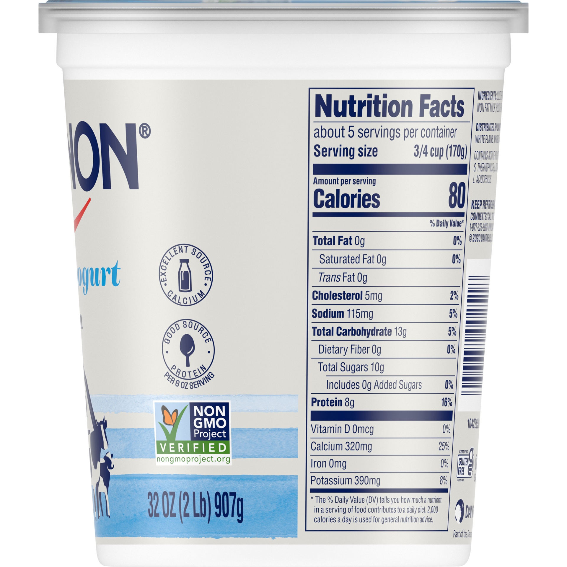 slide 2 of 7, Dannon Nonfat Non-GMO Project Verified Plain Yogurt, 32 oz