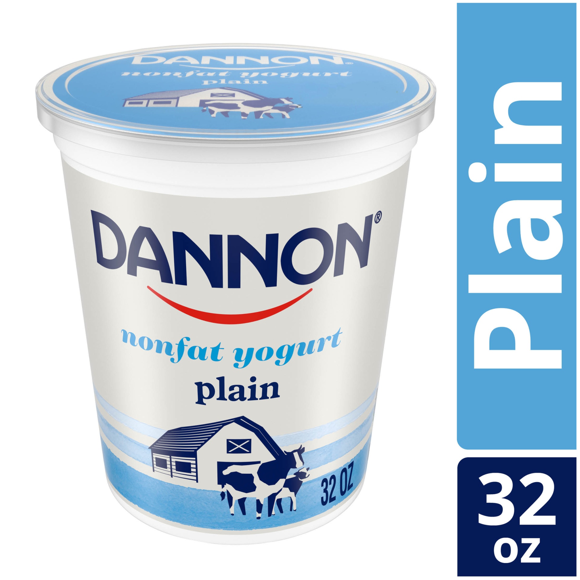 slide 1 of 7, Dannon Nonfat Non-GMO Project Verified Plain Yogurt, 32 oz