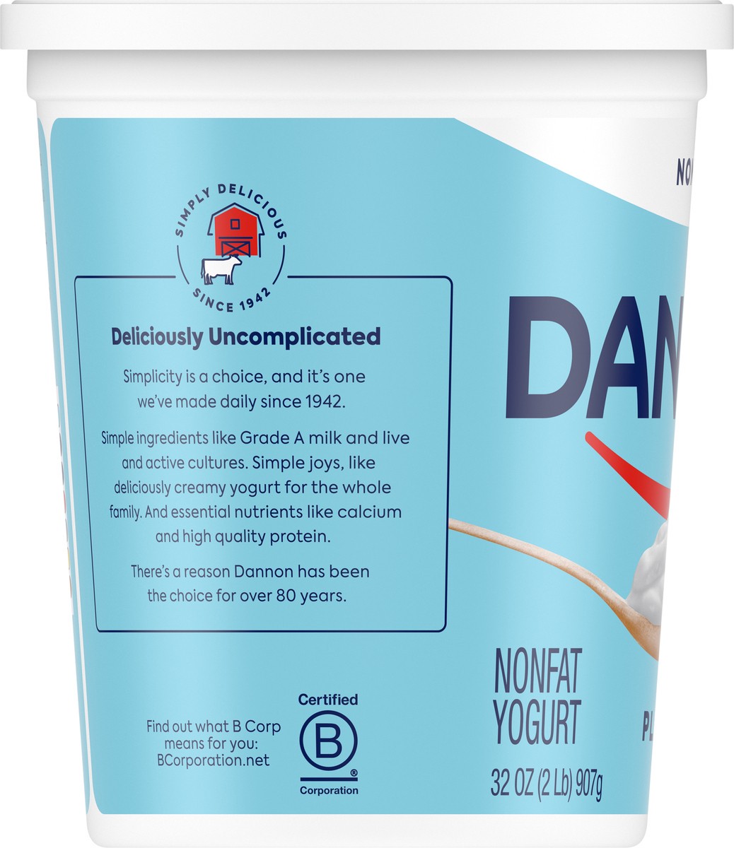 slide 9 of 9, Dannon Plain Nonfat Yogurt, Excellent Source of Calcium and Good Source of Protein with the Rich and Creamy Taste of Plain Flavored Yogurt, 32 OZ Quart, 32 oz