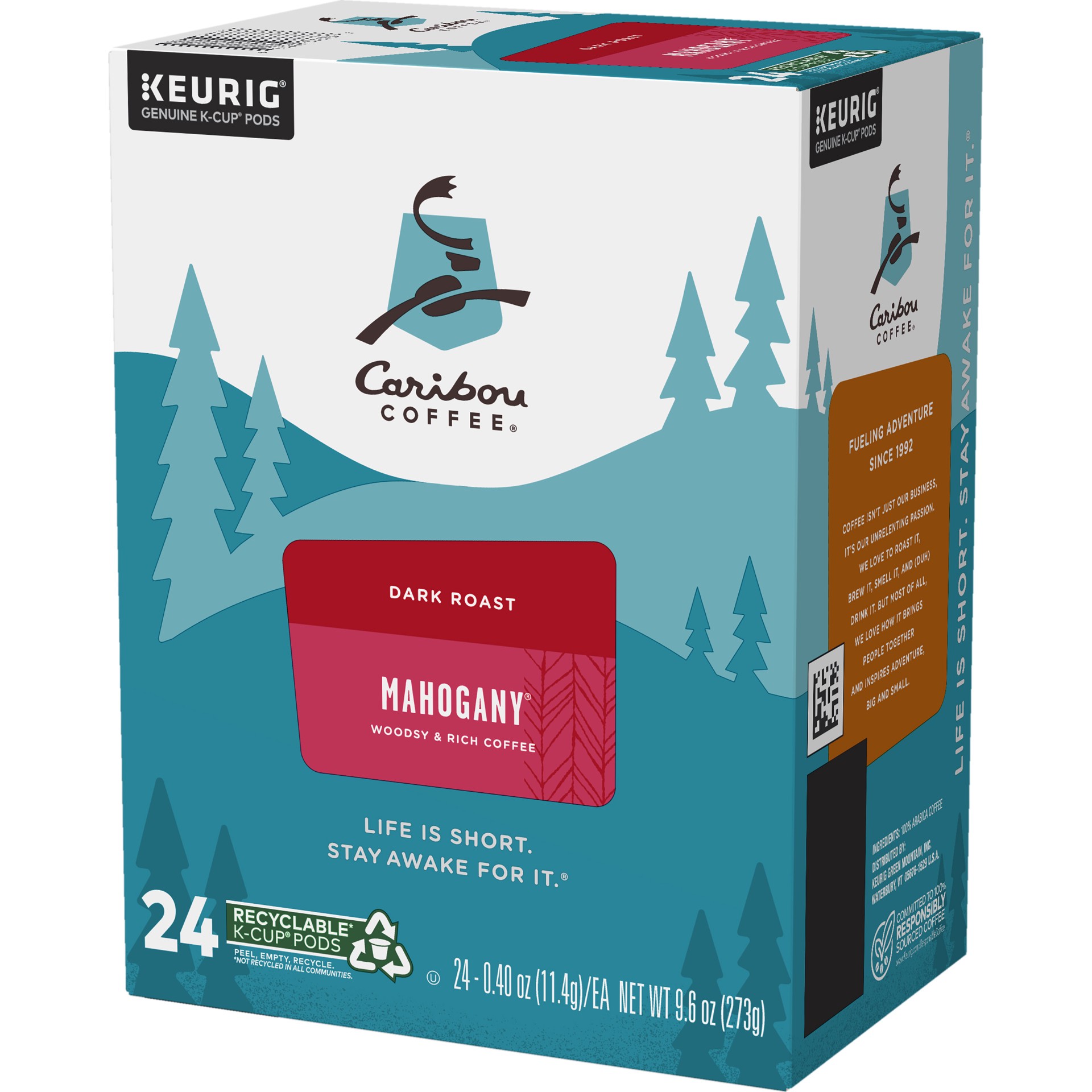 slide 5 of 5, Caribou Coffee Mahogany Keurig Single-Serve K-Cup Pods, Dark Roast Coffee, 24 Count, 24 ct