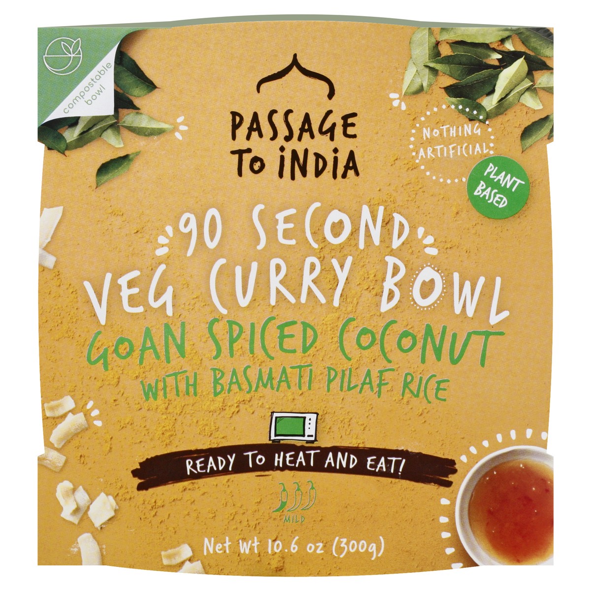 slide 1 of 9, Passage to India 90 Second Mild Goan Spice Coconut with Basmati Pilaf Rice Veg Curry Bowl 10 oz, 10 oz