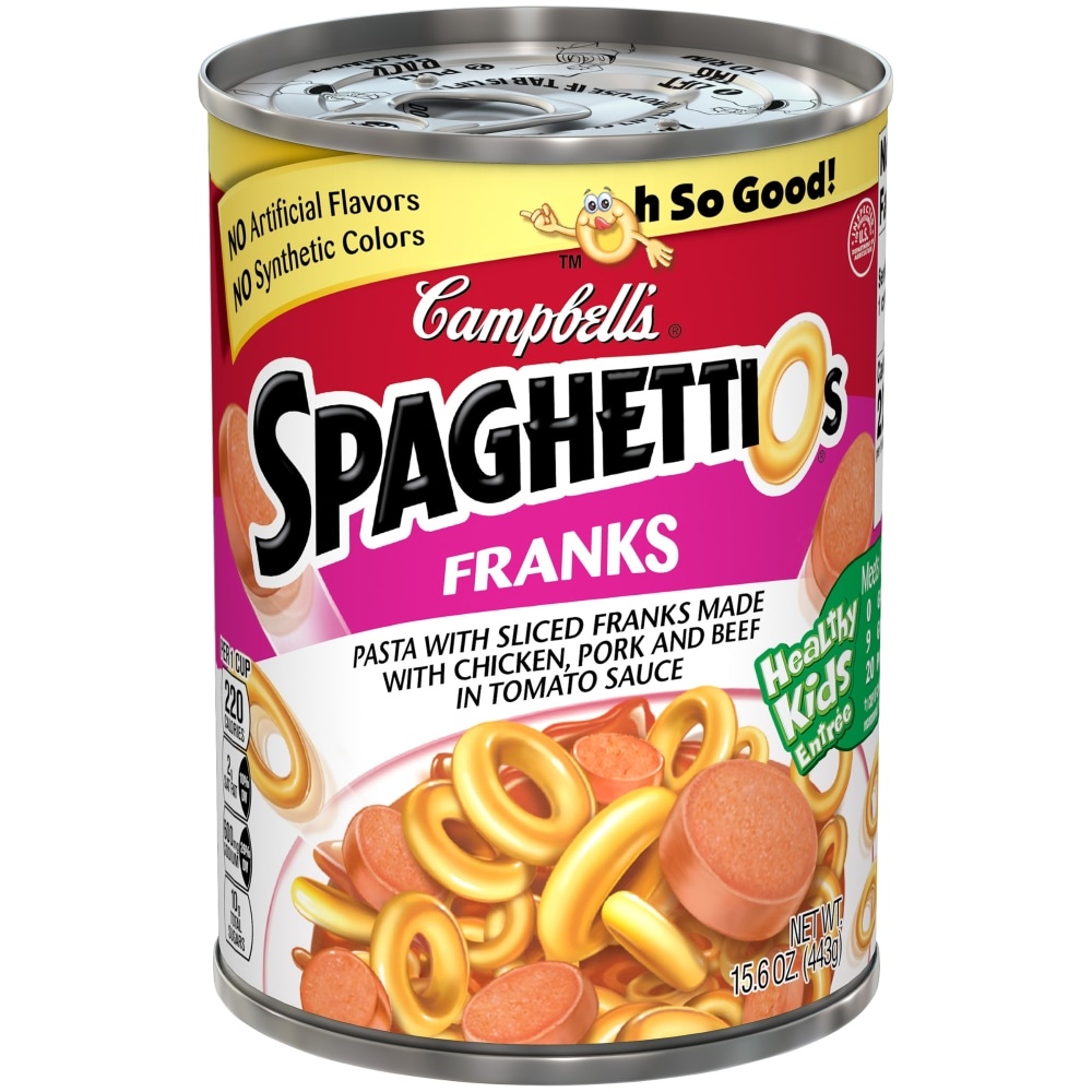 slide 1 of 8, Campbell's SpaghettiOs With Franks, 14 oz