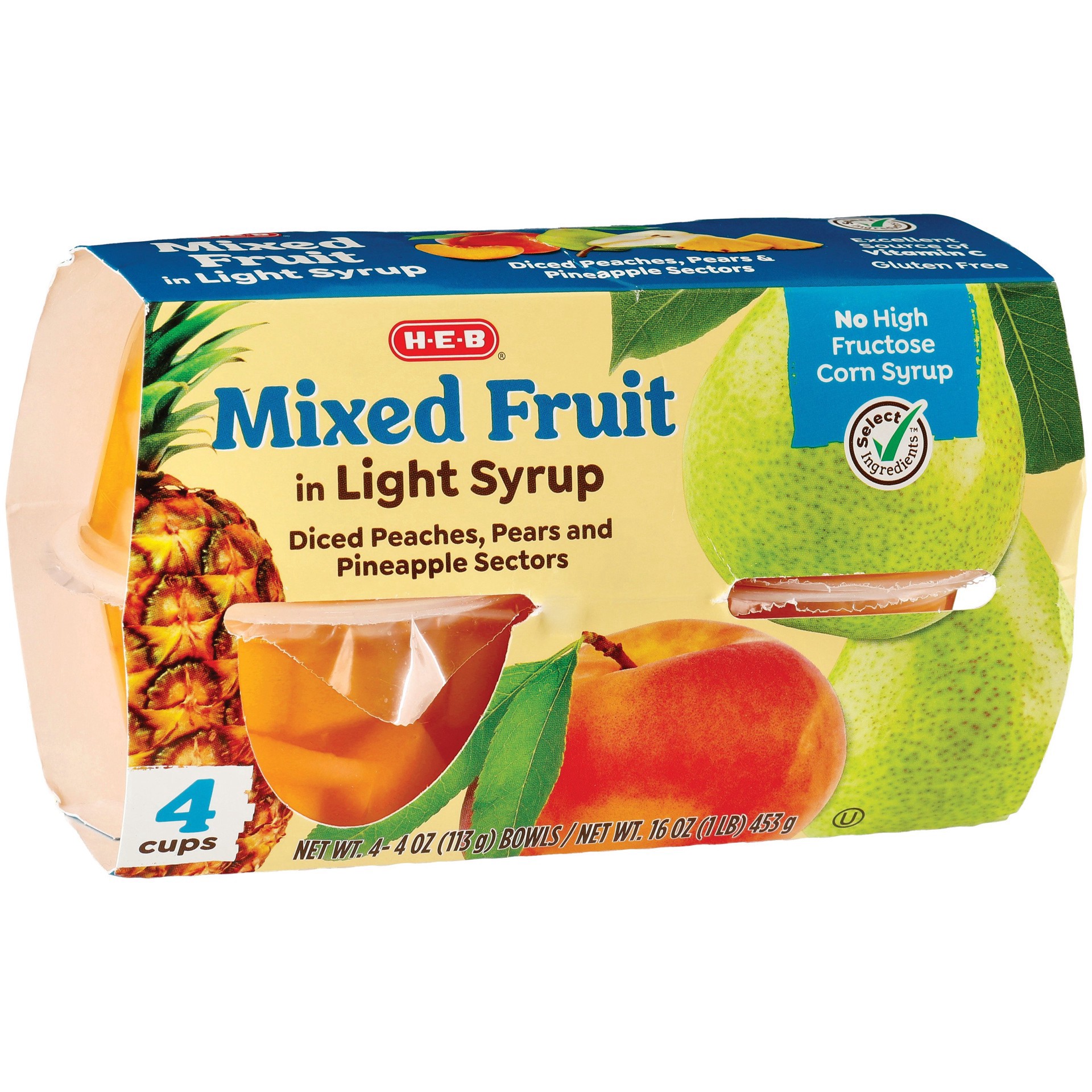 slide 1 of 1, H-E-B Mixed Fruit In Light Syrup, 4 ct