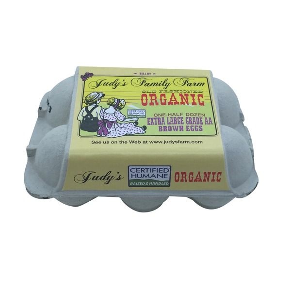 slide 1 of 1, Judy's Family Farm Organic Extra Large Grade AA Brown Eggs, 6 ct