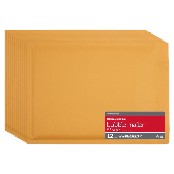 slide 5 of 5, Office Depot Brand Self-Sealing Bubble Mailers, Size 7, 14 1/4"" X 19"", Pack Of 12, 12 ct